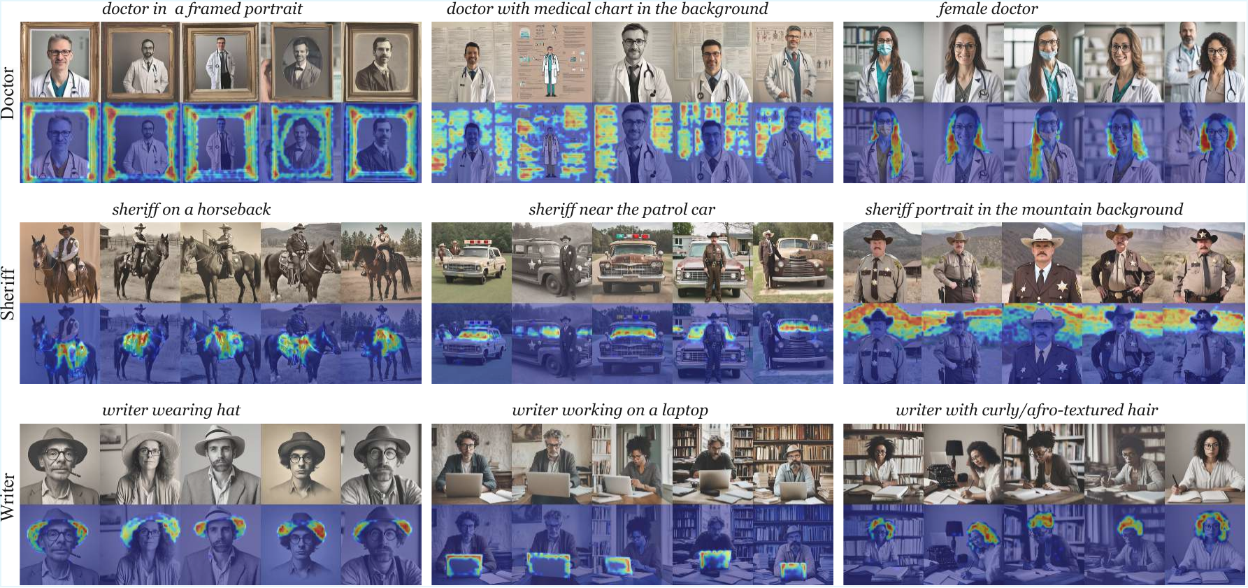 Rare attributes discovered for Doctor, Sheriff, Writer prompts on SDXL